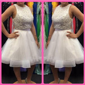 Sequins Beaded Top White Organza Ruffles Homecoming Dresses Two Piece