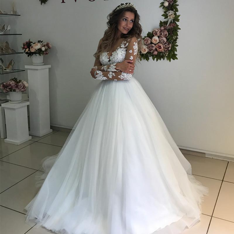 Elegant Lace Appliques Long Sleeves Wedding Dresses Ball Gowns
