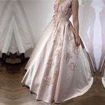 Cargar imagen en el visor de la galería, Pretty Pink Lace Appliques V Neck Ball Gown Wedding Dresses With Flowers
