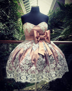 Load image into Gallery viewer, Lace Appliques Sweetheart Bow Sashes Satin Homecoming Dress 2019
