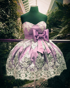 Lace Appliques Sweetheart Bow Sashes Satin Homecoming Dress 2019