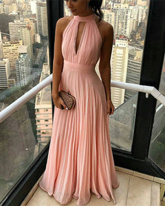 Sexy Pleated Chiffon Prom Dresses Halter Evening Gowns