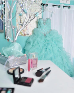 Beaded Sweetheart Light Blue Quinceanera Dresses Ball Gowns Organza Layered