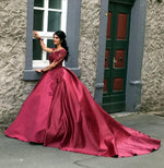 Load image into Gallery viewer, Lace Appliques Beaded Long Sleeves Satin Wedding Dresses Ball Gowns
