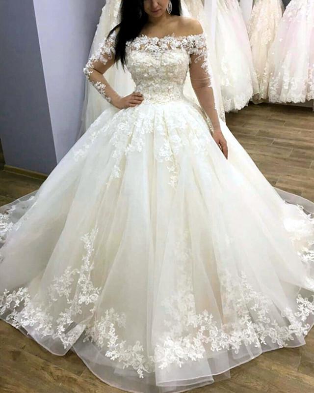2019-Wedding-Dresses-Ball-Gowns-Lace-Long-Sleeves