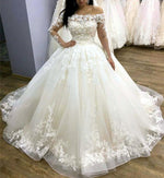 Load image into Gallery viewer, Lace Long Sleeves Tulle Off Shoulder Wedding Dresses Ballgowns
