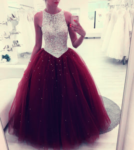 Sequin Beaded Scoop Neckline Tulle Backless Quinceanera Dresses Ball Gowns