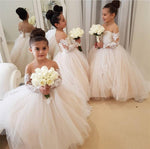 Load image into Gallery viewer, Illusion Neckline Bow Back Ball Gowns Flower Dresses Lace Appliques

