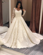 Load image into Gallery viewer, Sheer Neckline Long Sleeves Lace Wedding Dresses Ball Gowns
