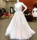Load image into Gallery viewer, Elegant Ivory Lace Embroidery  Champagne Tulle Wedding Dresses V Neck
