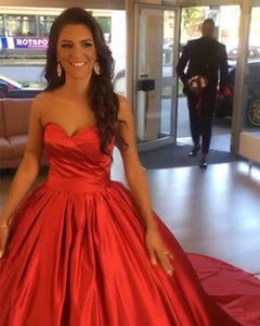 Red Wedding Dresses Ball Gowns Satin Sweetheart Bride Dress