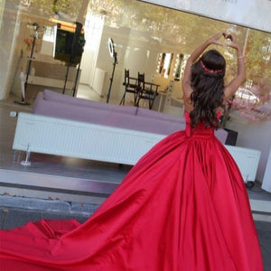 Red Wedding Dresses Ball Gowns Satin Sweetheart Bride Dress