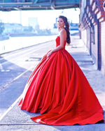Load image into Gallery viewer, Red Wedding Dresses Ball Gowns Satin Sweetheart Bride Dress
