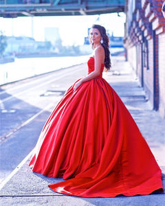 Red Wedding Dresses Ball Gowns Satin Sweetheart Bride Dress