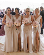 Load image into Gallery viewer, Sexy V-neck Long Tulle Mermaid Bridesmaid Dresses Leg Split
