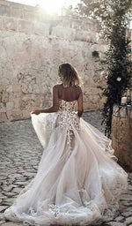 Load image into Gallery viewer, Lace Embroidery Sweetheart See Through Corset Tulle Wedding Dresses 2019

