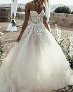 Load image into Gallery viewer, Western-Country-Style-Tulle-Sweetheart-Wedding-Dresses-Lace-Embroidery
