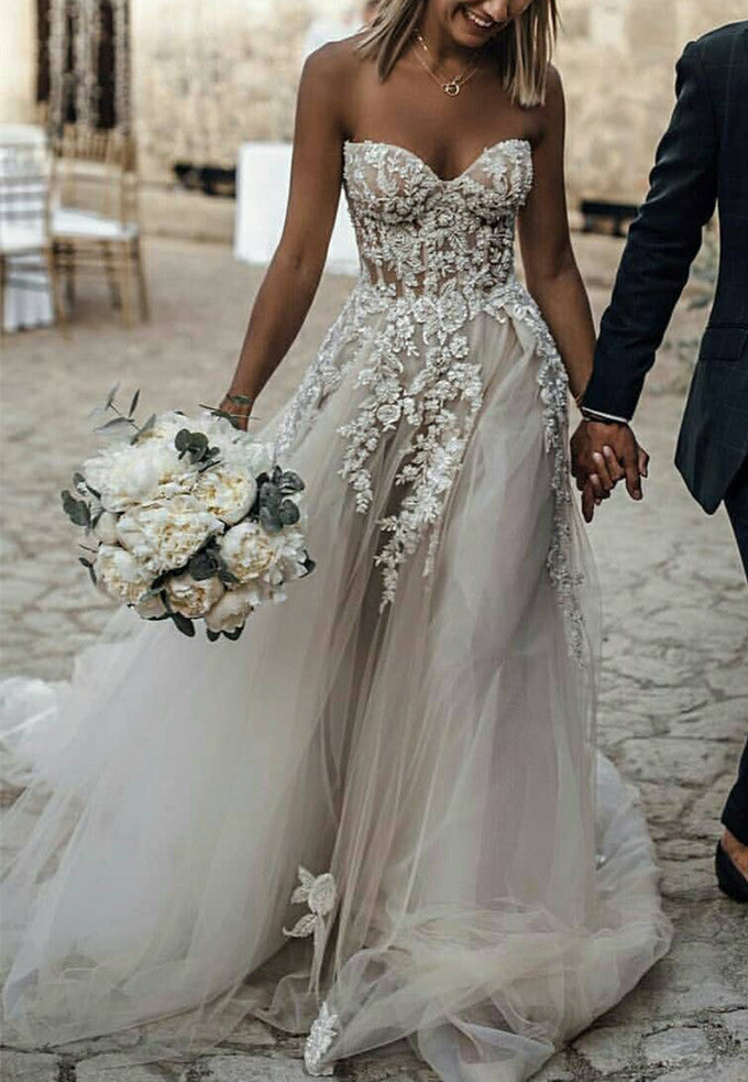 Elegant-Tulle-Sweetheart-Wedding-Dresses-Beach-Style
