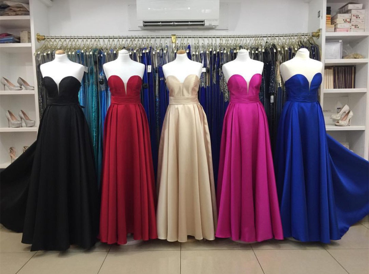 Simple Design Sweetheart Long Satin Prom Dresses 2018