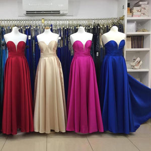 Simple Design Sweetheart Long Satin Prom Dresses 2018