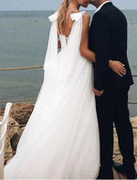 Load image into Gallery viewer, Bow-Back-Tulle-Wedding-Dresses-A-Line
