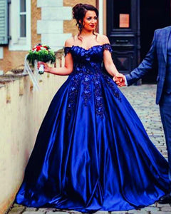 Lace Embroidery Beaded Off The Shoulder Satin Wedding Ballgown Dresses