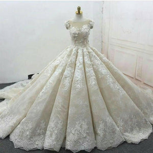 Vintage Lace Cap Sleeves Ball Gowns Wedding Dresses 2018
