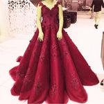 Load image into Gallery viewer, Elegant Lace Straps V Neck Tulle Royal Blue Wedding Dresses Ball Gowns
