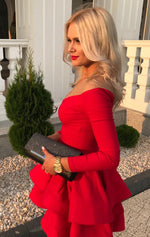 Load image into Gallery viewer, Long Sleeves Homecoming Dresses Ruffles Satin Cocktail Dress
