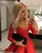 Load image into Gallery viewer, Long Sleeves Homecoming Dresses Ruffles Satin Cocktail Dress

