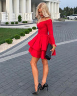 Load image into Gallery viewer, Long Sleeves Homecoming Dresses Ruffles Satin Cocktail Dress
