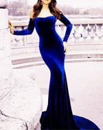 Cargar imagen en el visor de la galería, Long Sleeves Mermaid Velvet Prom Dress Off Shoulder Evening Gowns
