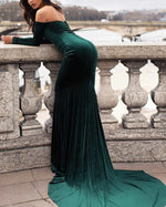 Cargar imagen en el visor de la galería, Long Sleeves Mermaid Velvet Prom Dress Off Shoulder Evening Gowns
