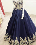 Load image into Gallery viewer, quinceanera dresses blue and gold

