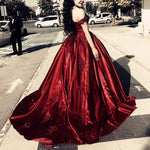 Load image into Gallery viewer, Gorgeous Lace Beaded V Neck Burgundy Ball Gowns Wedding Dresses Off Shoulder
