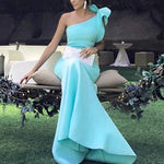 Load image into Gallery viewer, Long Satin One Shoulder Mermaid Prom Dresses 2018
