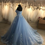Load image into Gallery viewer, Light Blue Ball Gown Tulle Sweetheart Appliques Quinceanera Dresses
