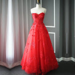 Cargar imagen en el visor de la galería, A Line Floral Lace Beaded Sweetheart Tulle Evening Gowns Long Prom Dress
