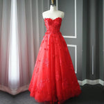 Load image into Gallery viewer, A Line Floral Lace Beaded Sweetheart Tulle Evening Gowns Long Prom Dress
