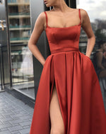 Load image into Gallery viewer, Spaghetti Straps Long Satin Prom Gowns
