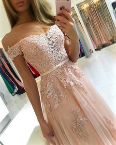 Lace Appliques Off Shoulder Tulle Bridesmaid Dresses Long