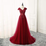 Load image into Gallery viewer, Elegant Lace Appliques V Neck Tulle Bridesmaid Dresses Long
