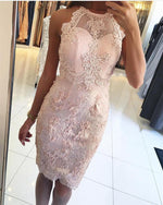Afbeelding in Gallery-weergave laden, Short Pink Lace Halter Cocktail Dresses
