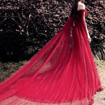 Cargar imagen en el visor de la galería, Beading V Neck Off Shoulder Lace Mermaid Evening Dresses Removable Skirt
