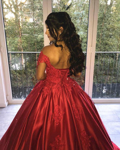 Lace Off Shoulder Satin Quinceanera Dresses Ball Gowns