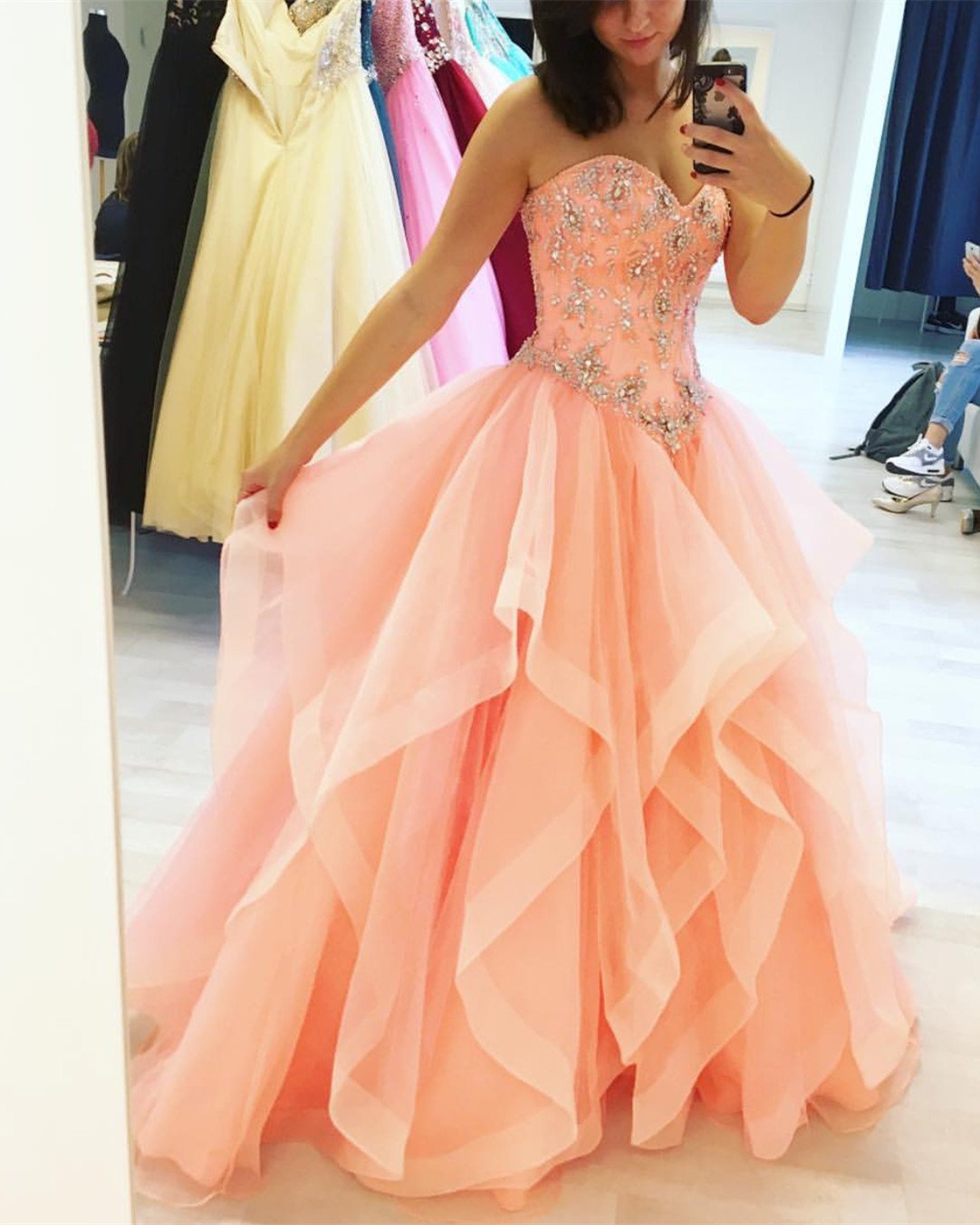 Beaded Sweetheart Organza Layered Quinceanera Dresses Ball Gowns