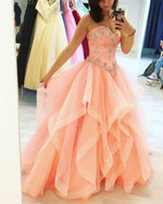 Load image into Gallery viewer, Beaded Sweetheart Organza Layered Quinceanera Dresses Ball Gowns

