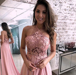Load image into Gallery viewer, Lace Halter Long Chiffon Prom Dresses Leg Split
