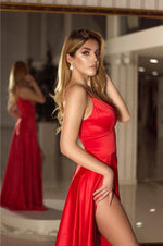 Load image into Gallery viewer, Long Satin V-neck Prom Dresses Double Split Party Gowns
