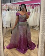 Load image into Gallery viewer, Ombre Sequins V-neck Off Shoulder Mermaid Evening Dresses
